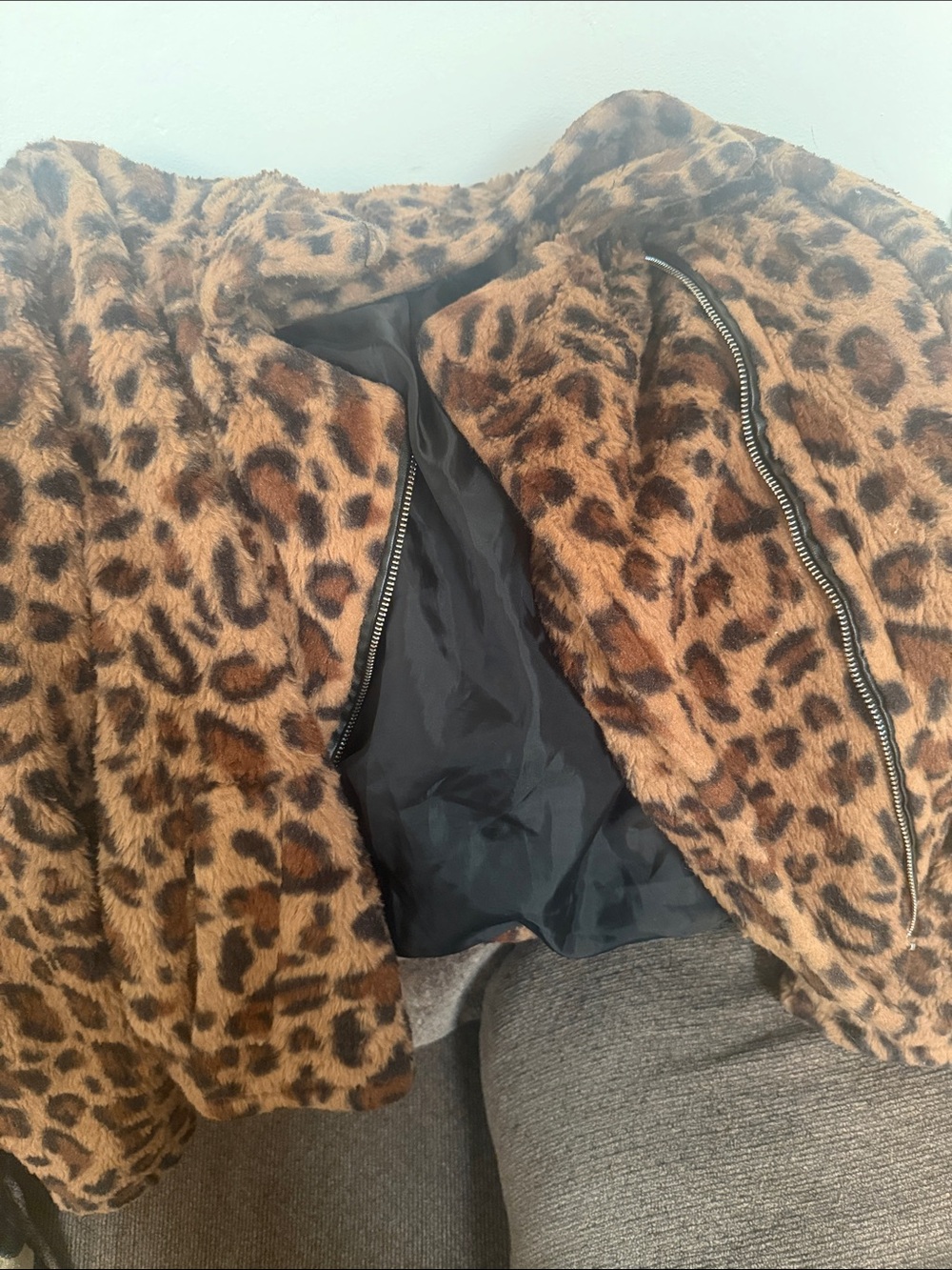 Leopard Print Faux Fur Teddy Jacket - Brown/Black